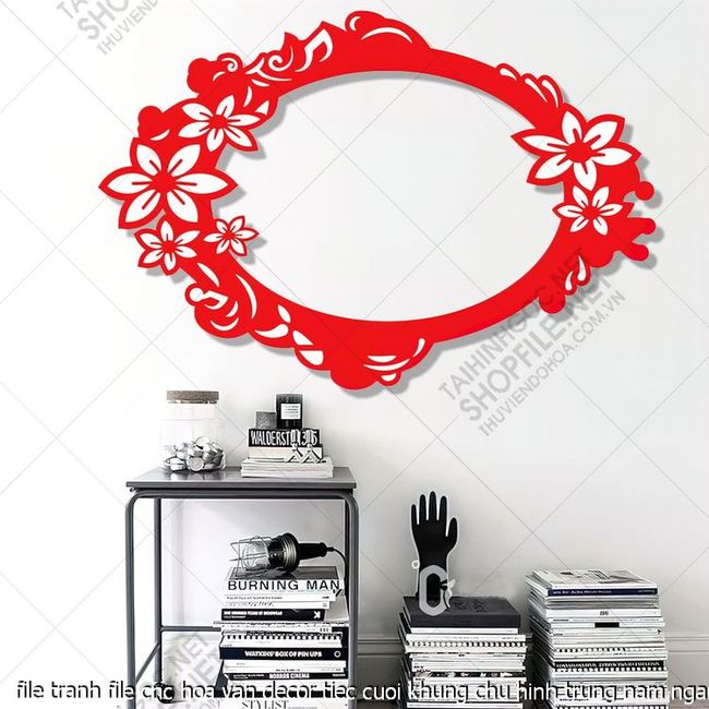 file tranh file cnc hoa van decor tiec cuoi khung chu hinh trung nam ngang